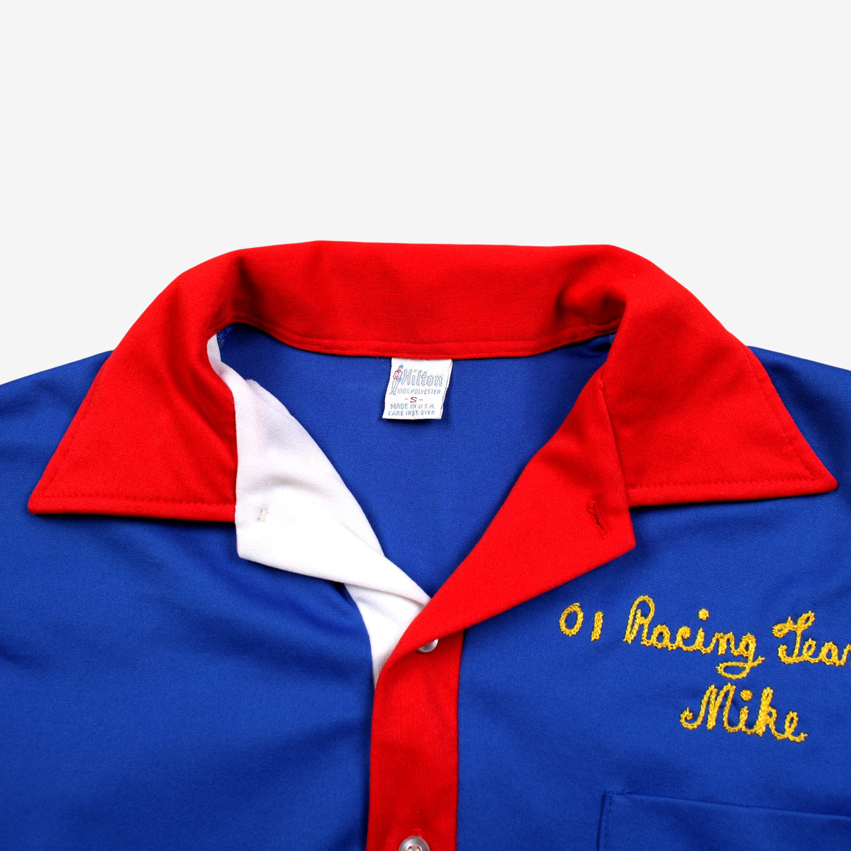Vintage Hilton Polo Shirt S Mens 70s Racing Team Embroidered Blue Single Stitch