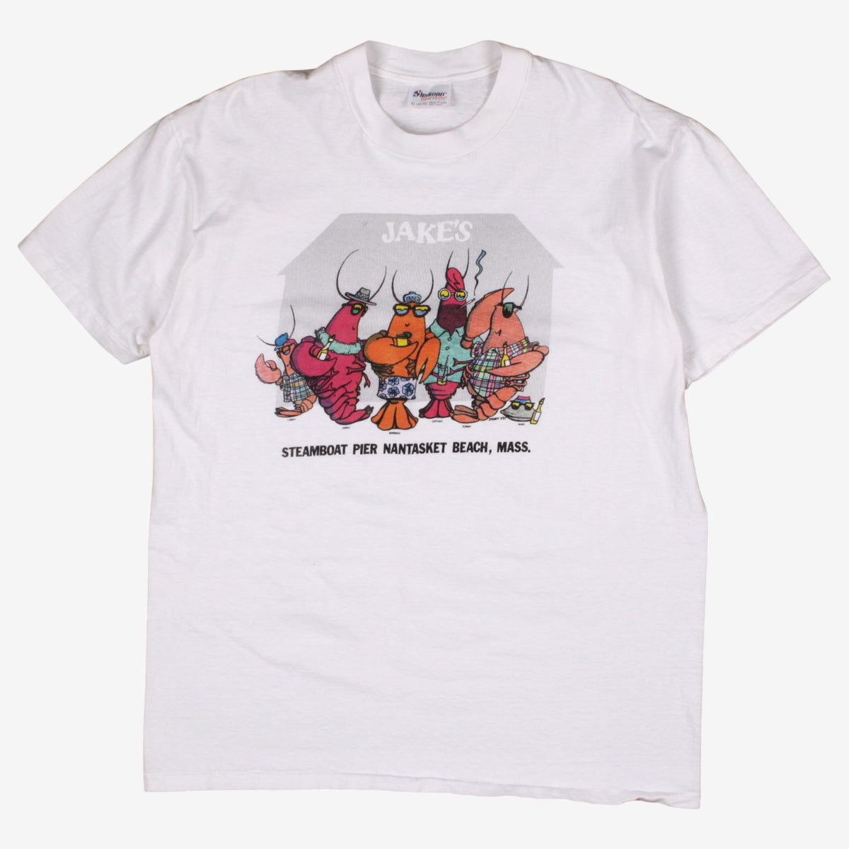 Vintage Stedman T-Shirt XL Mens 90s White Hanes Cartoon Lobsters Single Stitch