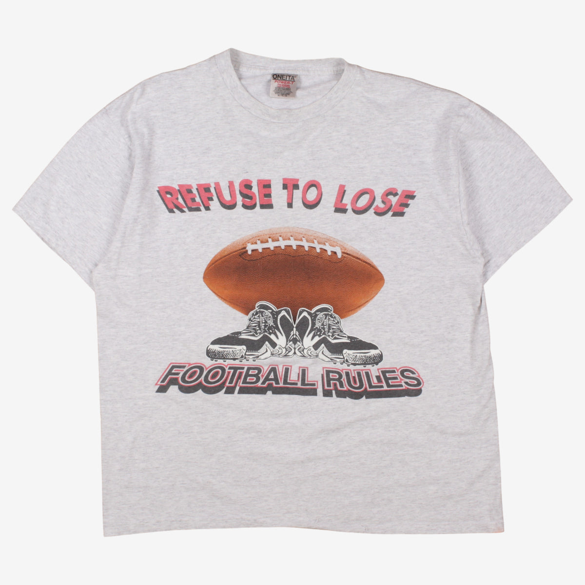 Vintage Oneita T-Shirt XL Mens 90s Grey Football Graphic Refuse Single Stitch