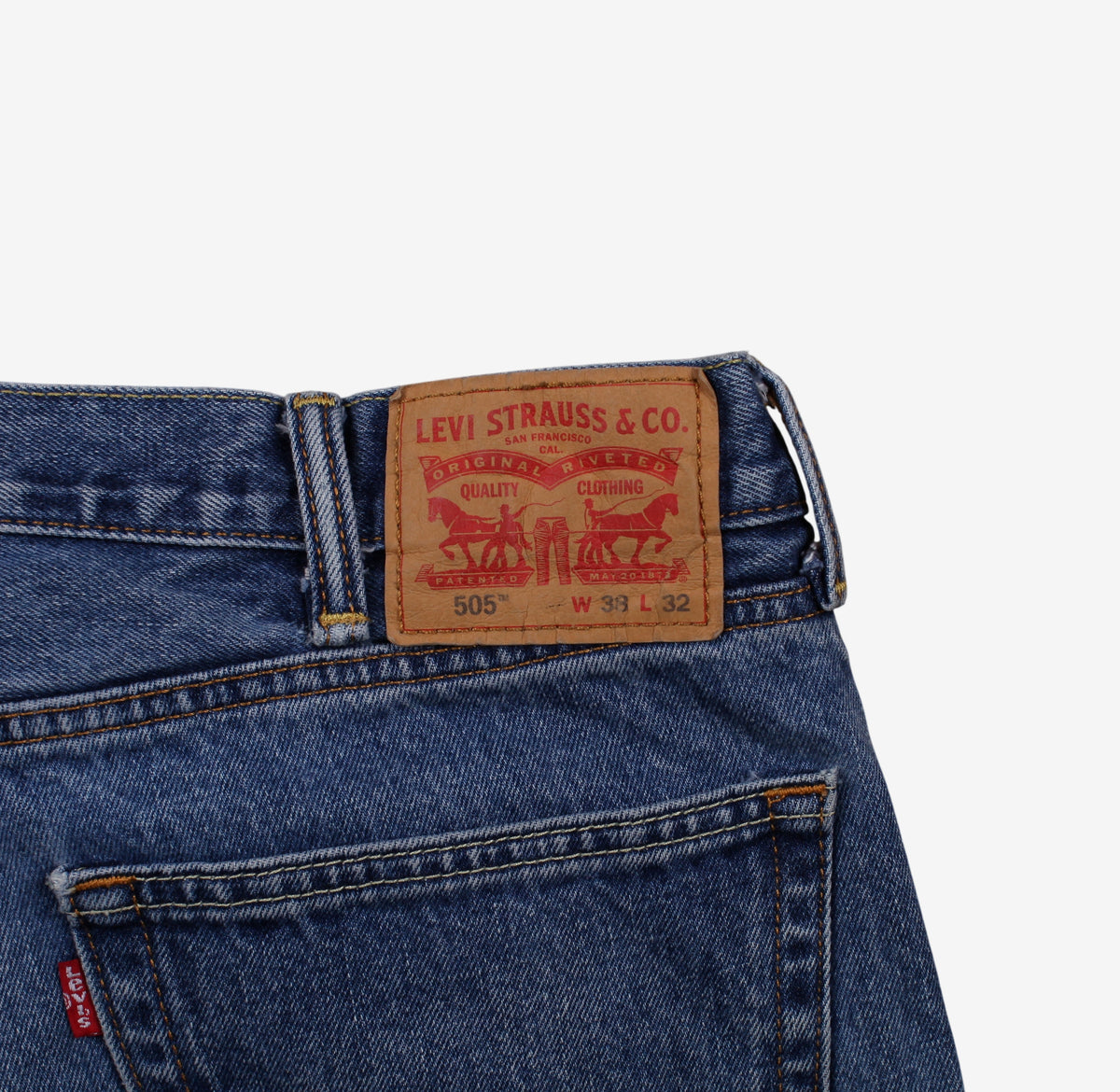 Levis 505 Jeans 38x32 Blue Regular Straight Stonewash Red Tab Denim