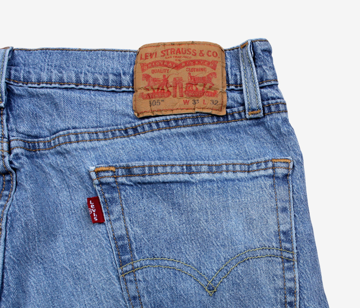 Levis 505 Jeans 32x32 Mens Blue Regular Straight Light Stonewash Red Denim