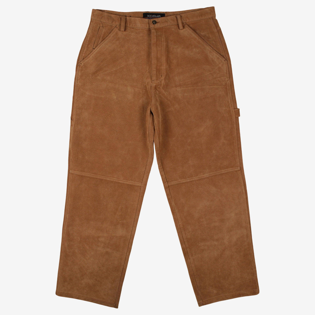 Vintage Koman Carpenter Trousers Pants 38x32 Mens Brown Straight Faux Suede