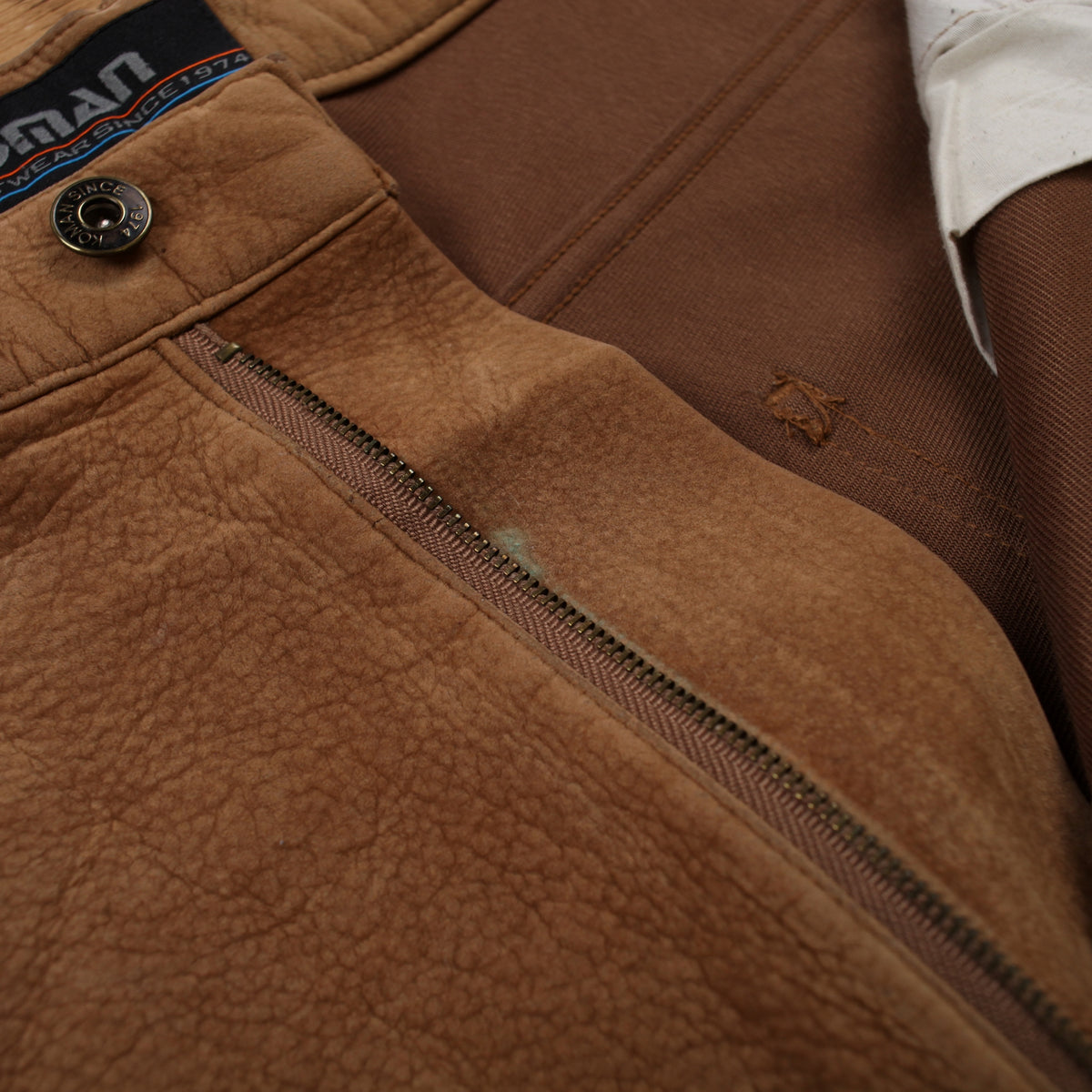 Vintage Koman Carpenter Trousers Pants 38x32 Mens Brown Straight Faux Suede