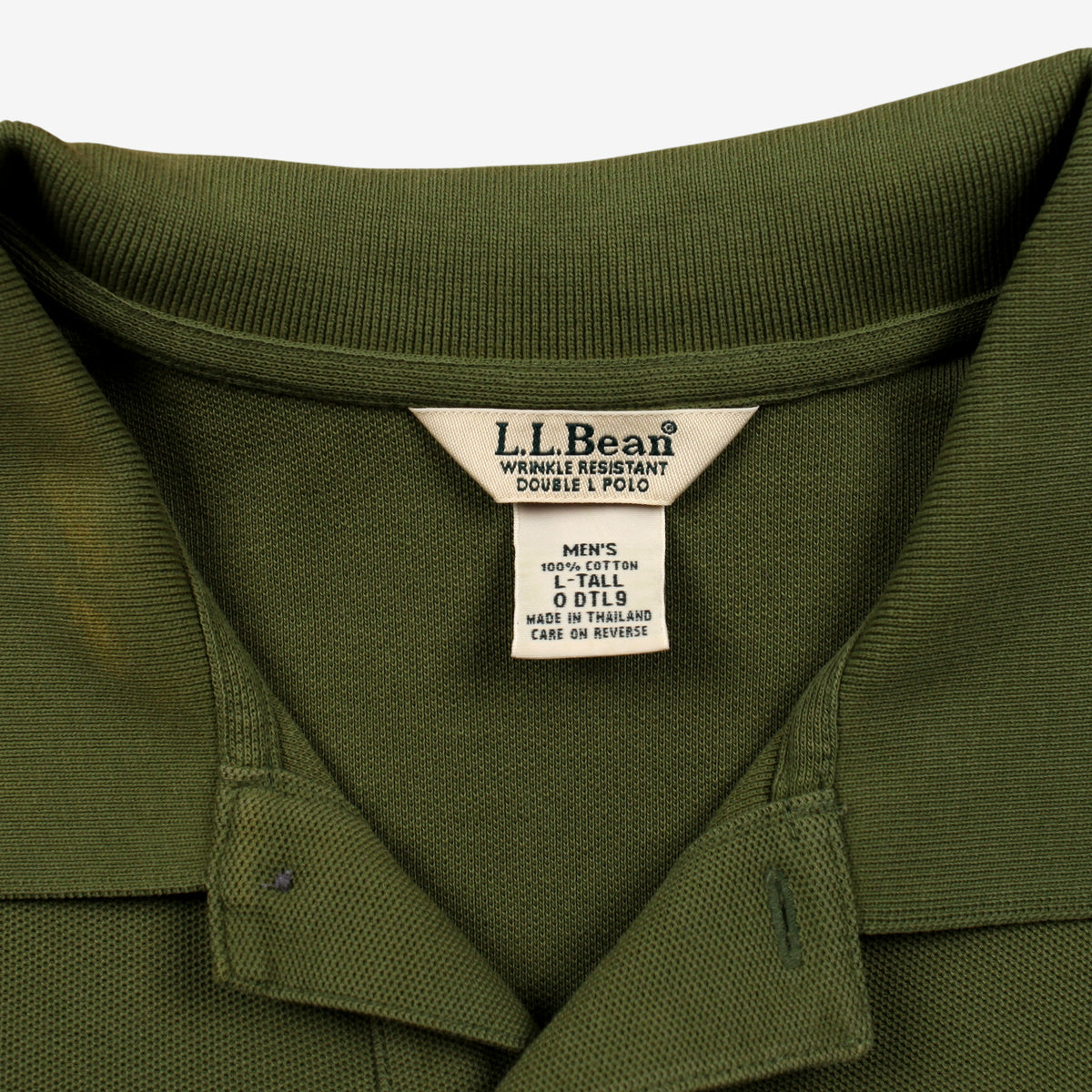 L.L. Bean Polo Shirt Green Pocket L Mens 00s Pique Knit Single Stitch