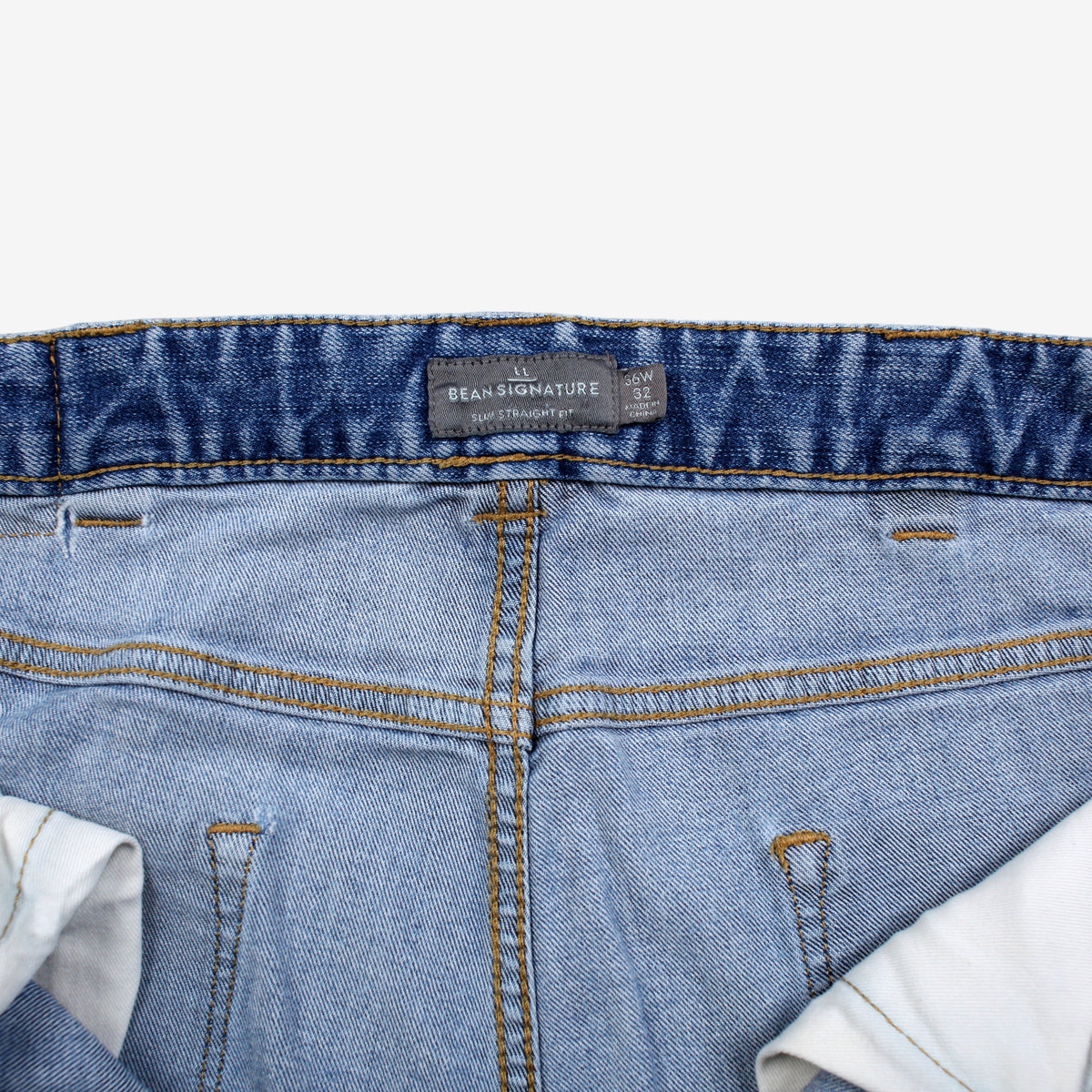 LL Bean Signature Jeans 36x32 Mens Blue Slim Straight Light Stonewash Denim