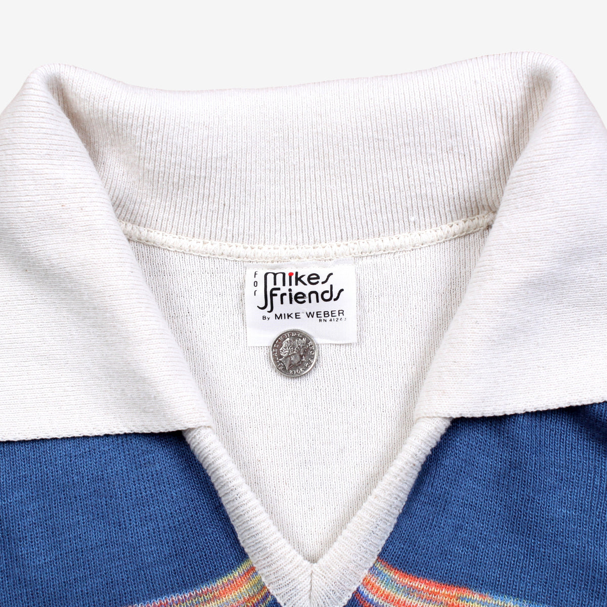 Vintage Mikes J Friends Polo Shirt S Womens 70s White Striped V-Neck Knit Preppy