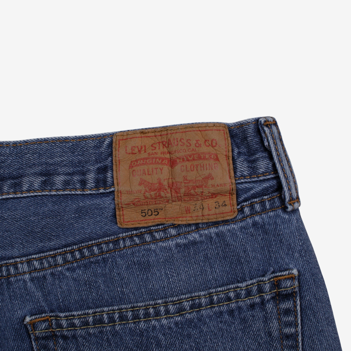 Levis 505 Jeans 34x32 Mens Blue Regular Straight Stonewash Red Tab Denim