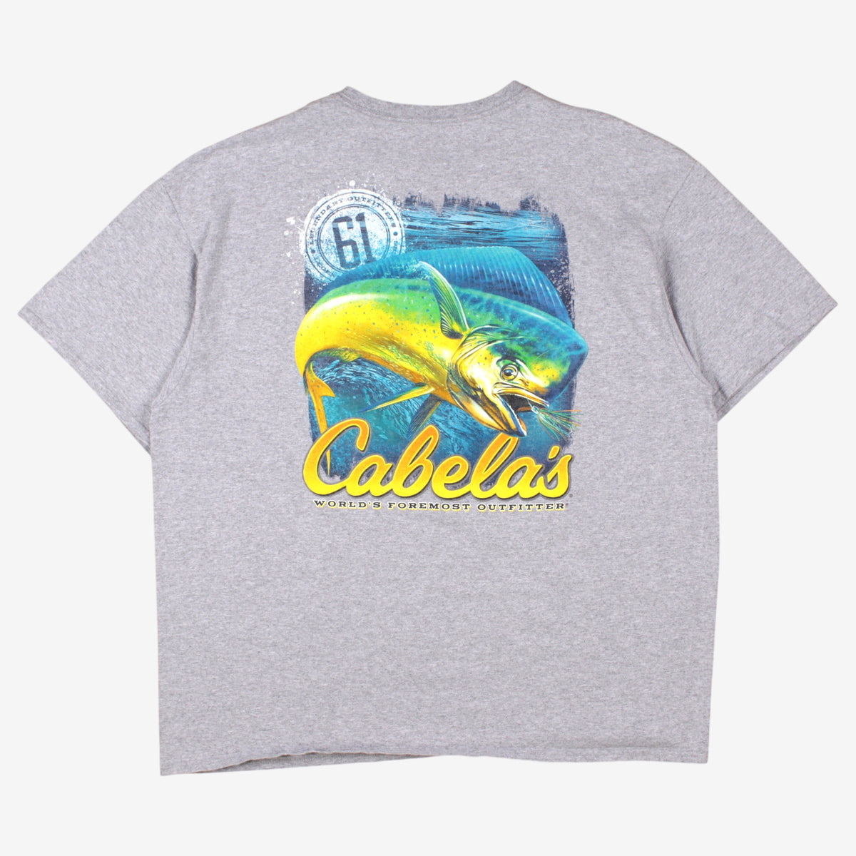 Cabelas T-Shirt 2XL Mens 00s Grey Fish Outdoor Fishing Sportswear Mahi Mahi