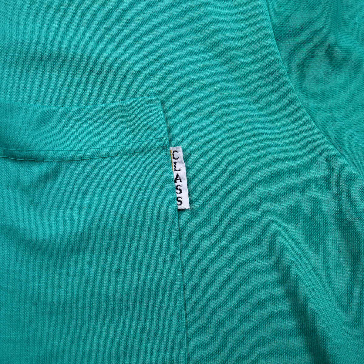 Vintage Class T-shirt L Mens 90s Green Pocket Teal Round Neck Casual Basic