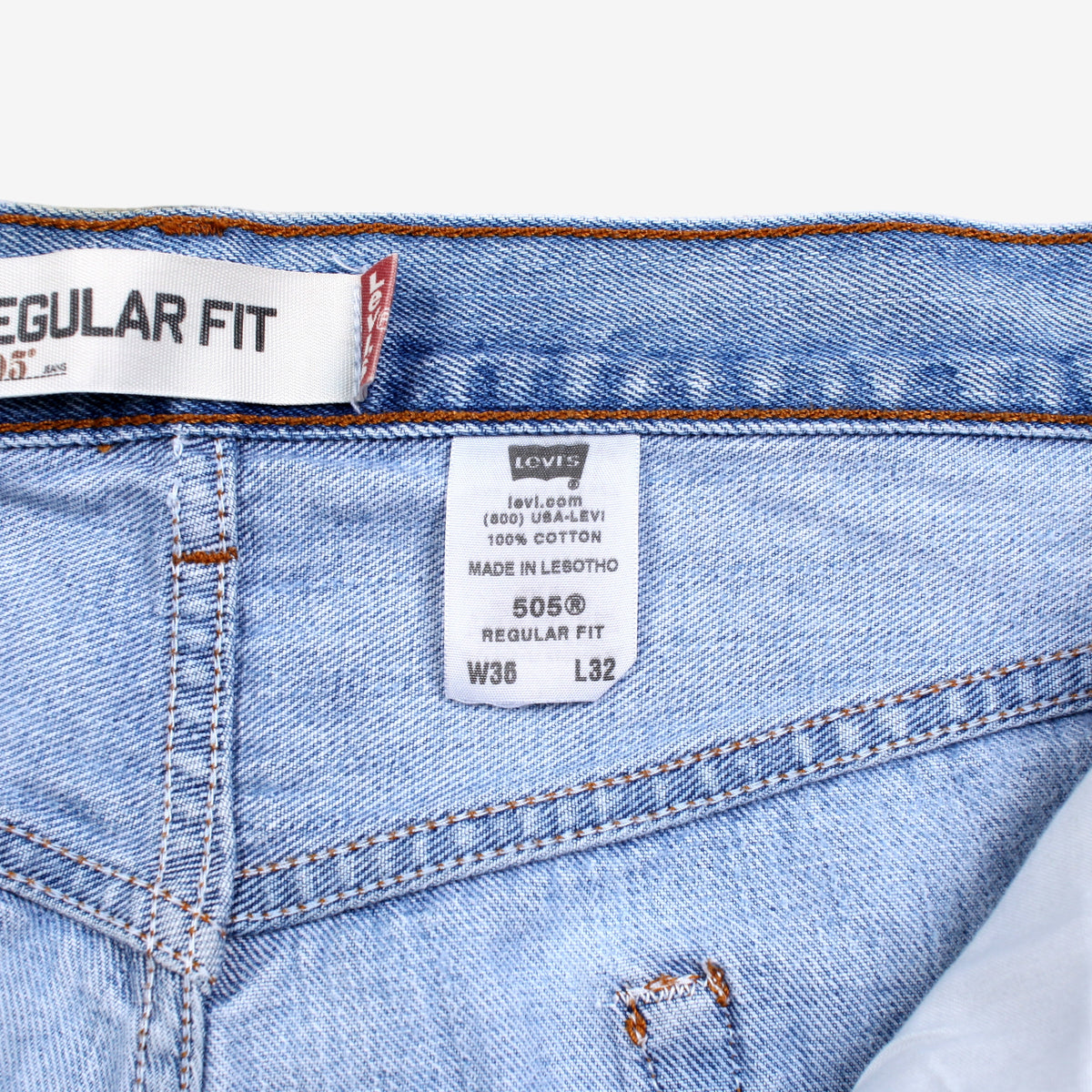 Levis 505 Jeans 36x32 Mens Blue Regular Straight Light Stonewash Denim
