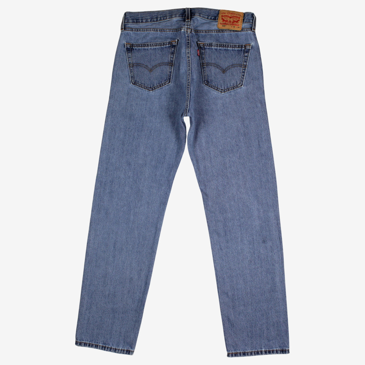 Levis 505 Jeans 35x34 Mens Blue Regular Straight Faded Stonewash Denim