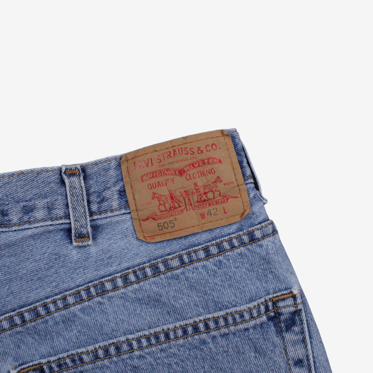 Levis 505 Denim Shorts Jorts 42 Mens 00s Blue Regular Western Summer