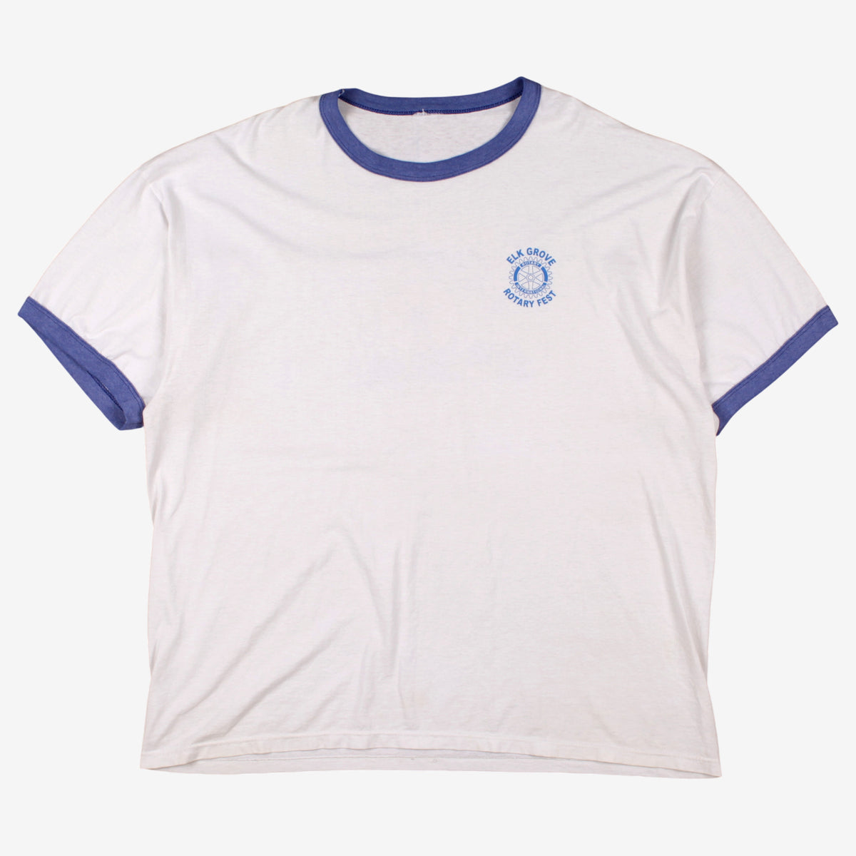 Vintage Ringer T-shirt 2XL Mens 00s 2007 Rotary Fest White Blue Festival Y2k
