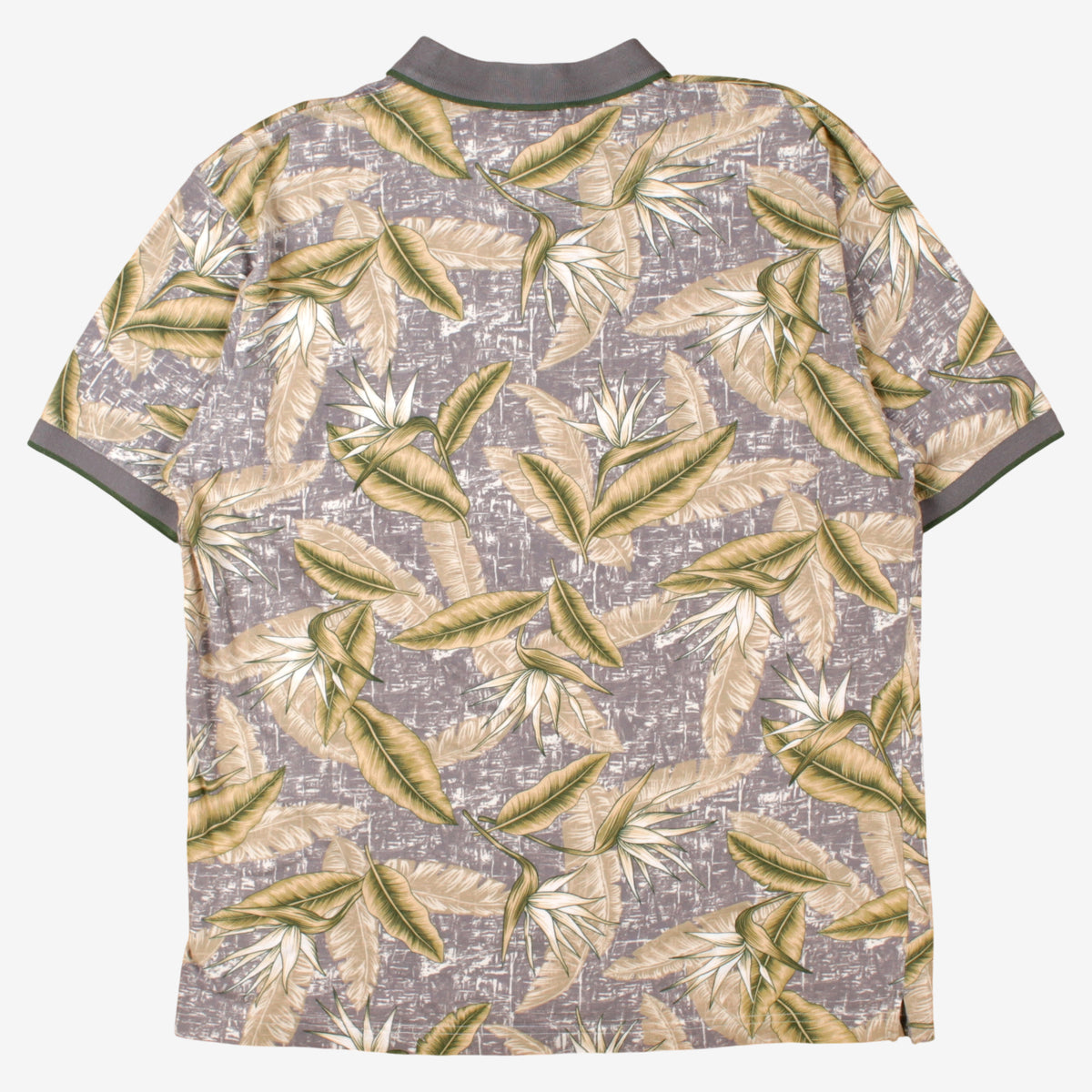 Kahlua Bay Polo Shirt XL Mens 00s Grey Tropical Floral Print 100% Cotton Surf