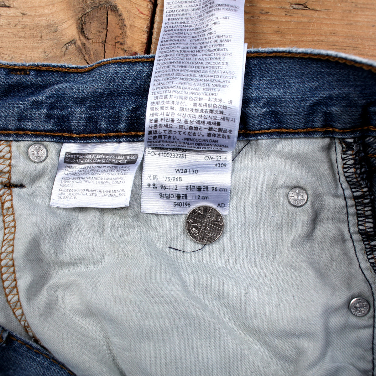 Levis 505 Jeans 38x30 Blue Regular Straight Faded Mid Wash Denim