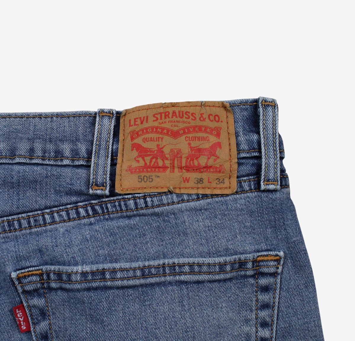 Levis 505 Jeans 38x34 Blue Regular Straight Slim Stonewash Red Tab Denim