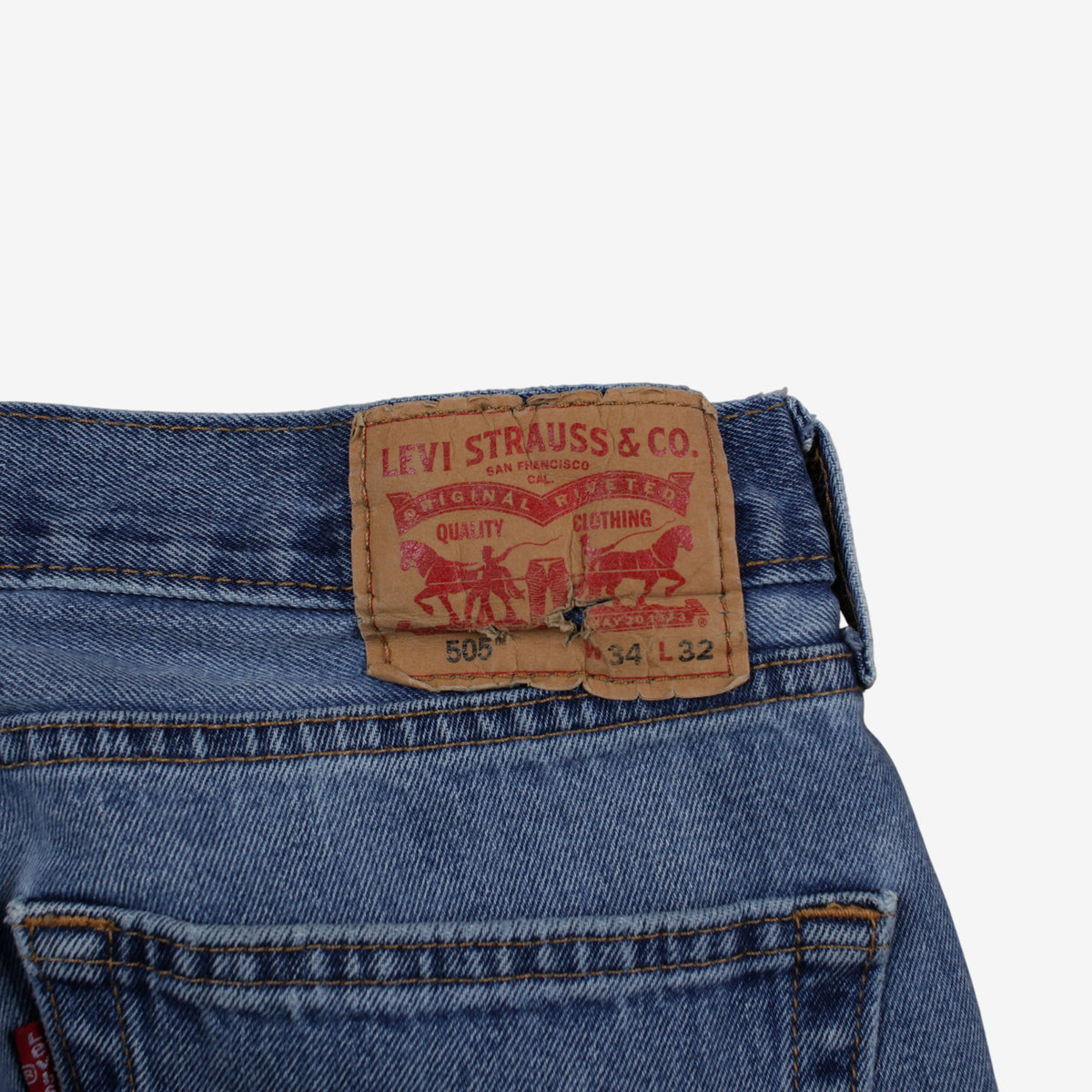 Levis 505 Jeans 34x32 Mens Blue Regular Straight Light Stonewash Denim