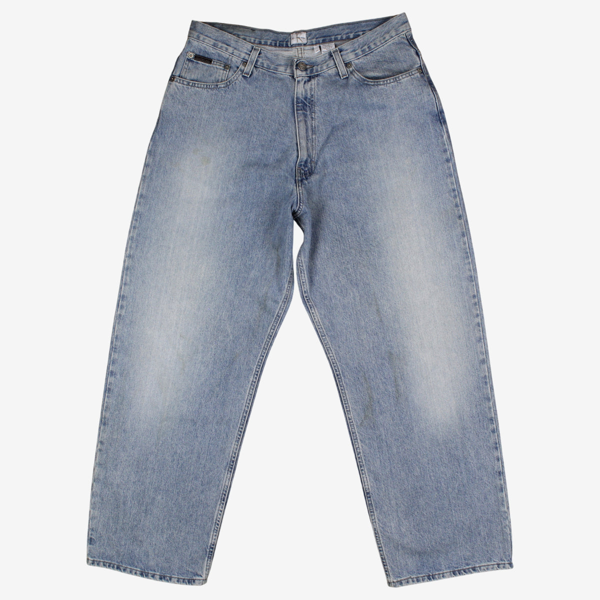 Calvin Klein Baggy Jeans 34x30 Mens Blue Wide Leg Faded Stonewash Relaxed Denim