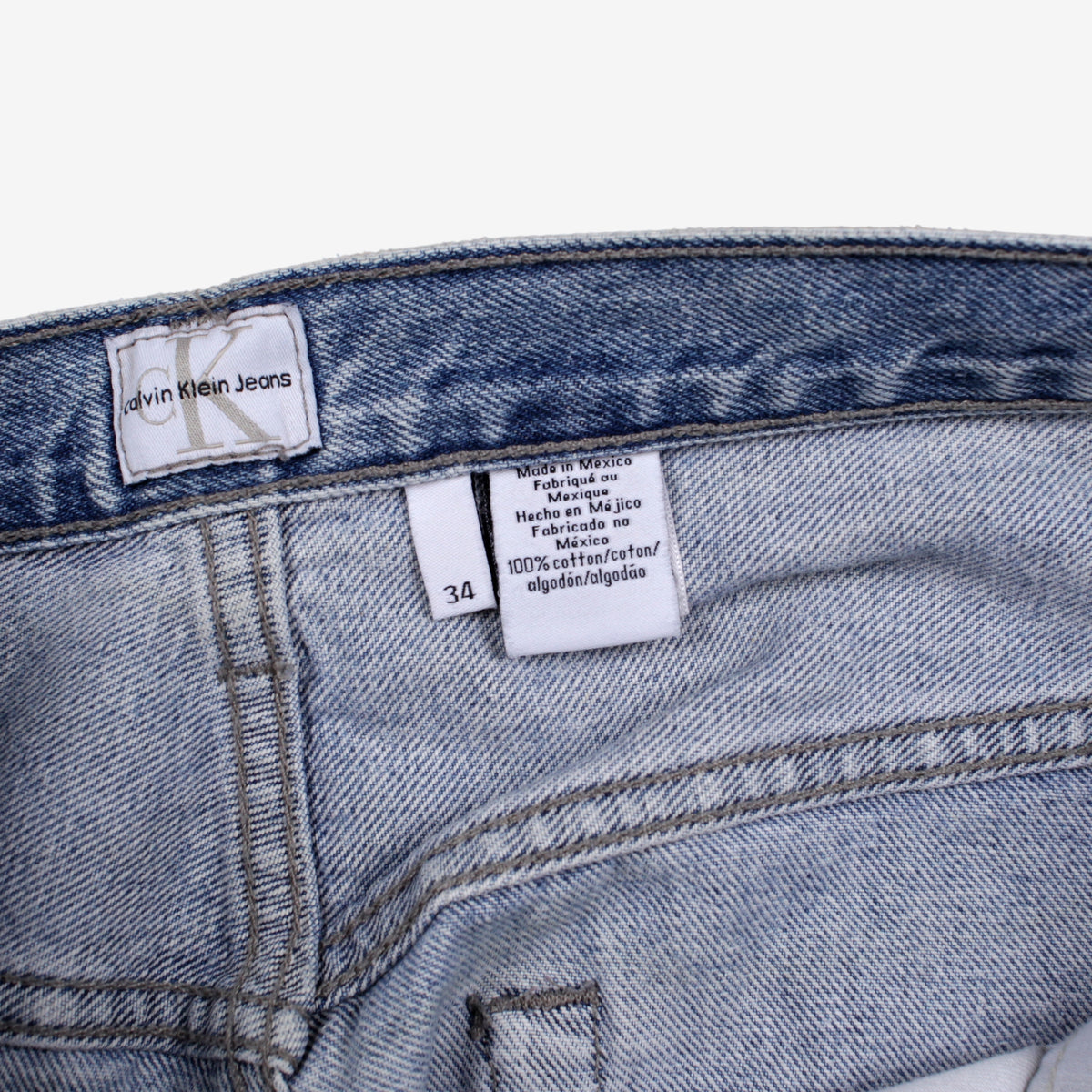 Calvin Klein Baggy Jeans 34x30 Mens Blue Wide Leg Faded Stonewash Relaxed Denim