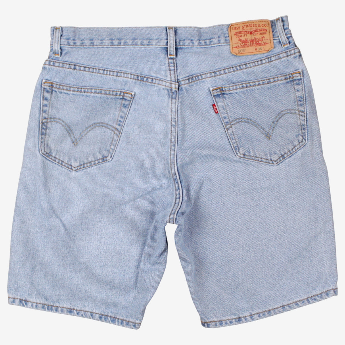 Levis 505 Denim Shorts Jorts 36 Blue Light Wash Regular Summer Hemmed
