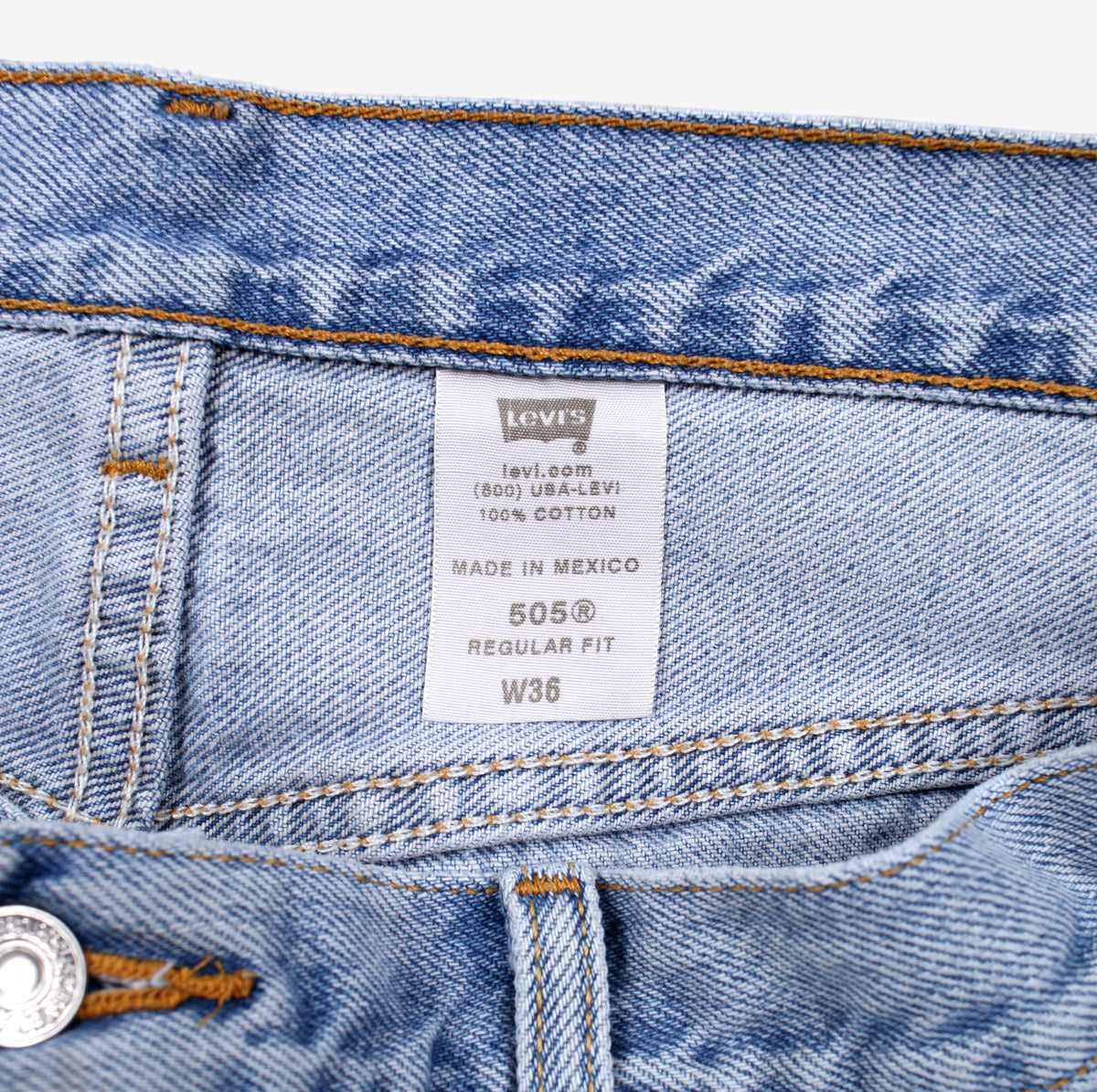 Levis 505 Denim Shorts Jorts 36 Blue Light Wash Regular Summer Hemmed