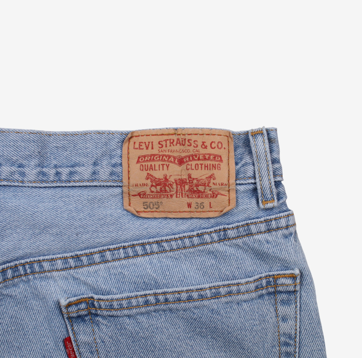 Levis 505 Denim Shorts Jorts 36 Blue Light Wash Regular Summer Hemmed