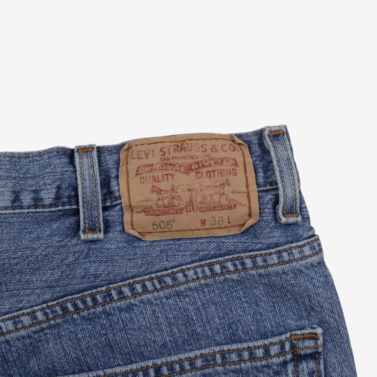 Levis 505 Denim Shorts Jorts 38 Mens Blue Regular Fit Summer Zip Fly
