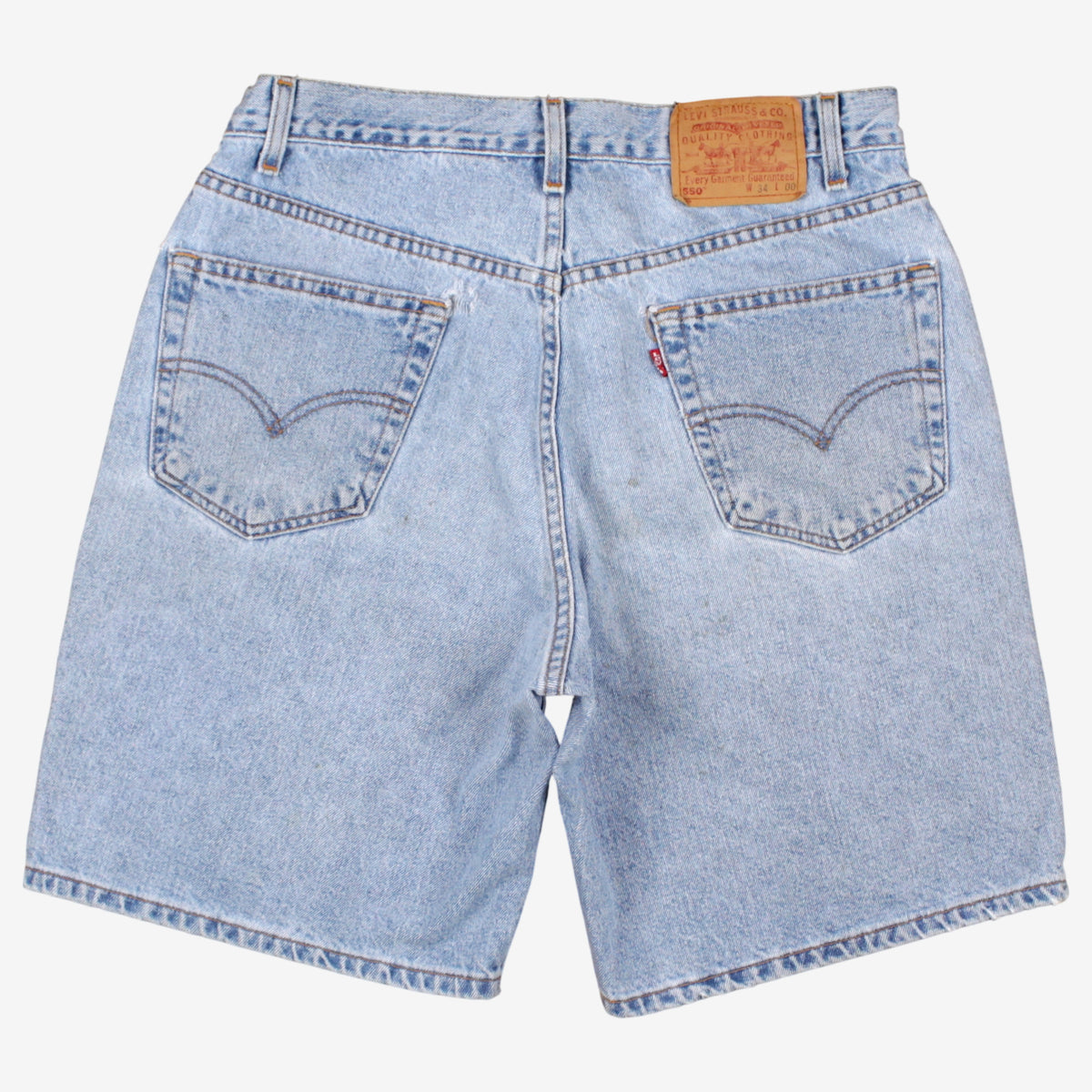 Vintage Levis 550 Denim Shorts Jorts 34 90s Blue Light Wash Mid Rise Relaxed Fit