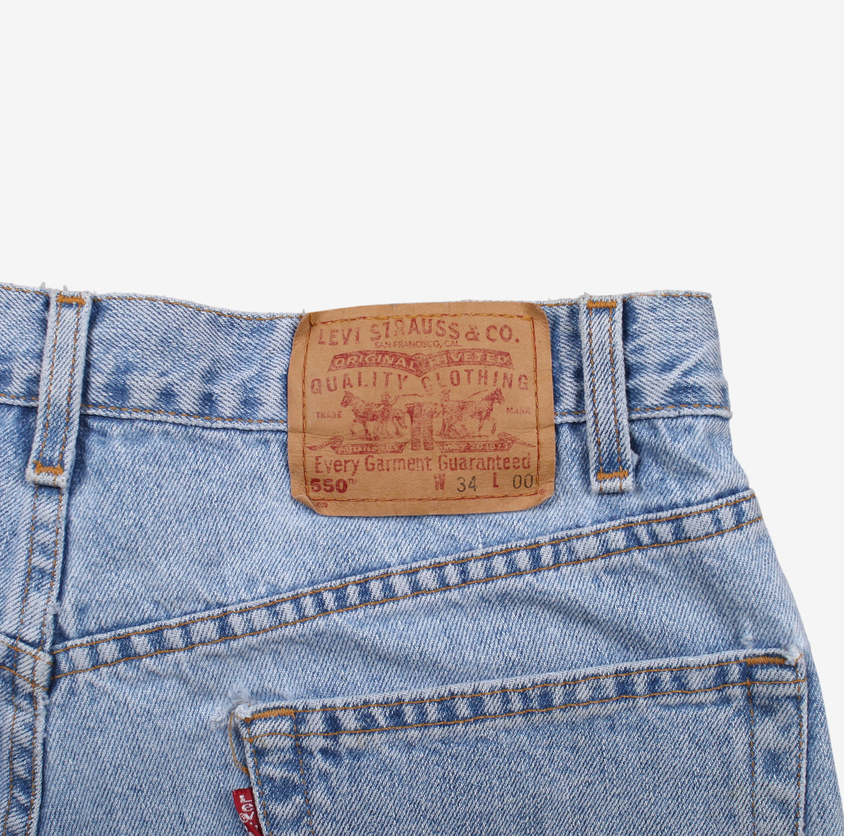 Vintage Levis 550 Denim Shorts Jorts 34 90s Blue Light Wash Mid Rise Relaxed Fit