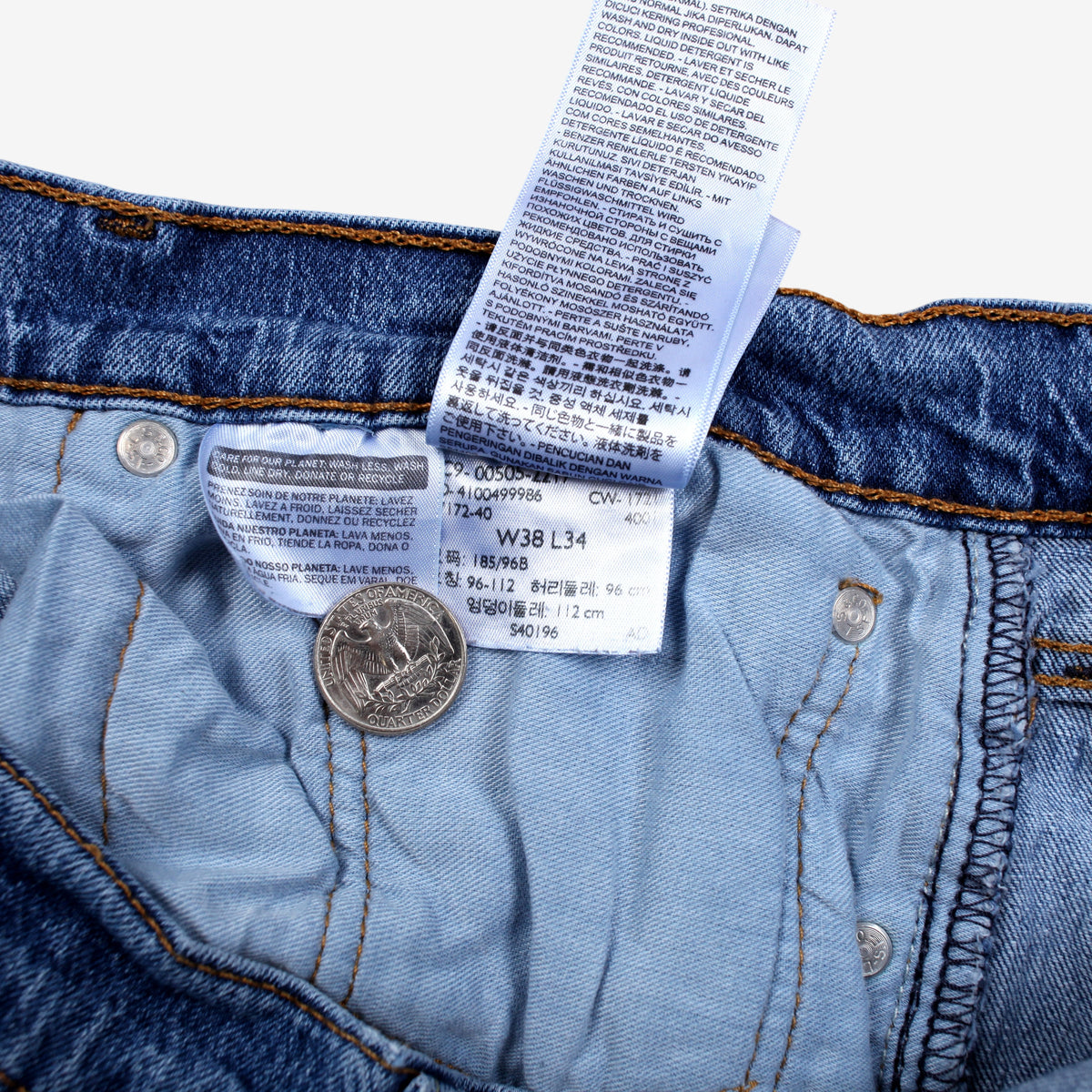 Levis 505 Jeans 38x34 Blue Regular Straight Faded Stonewash Mid Rise Denim