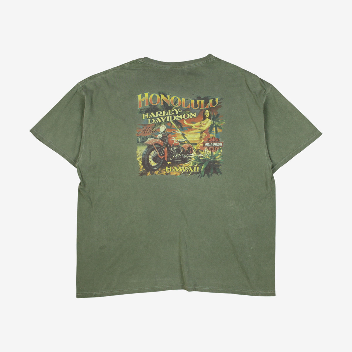 Vintage Harley Davidson T-shirt 3XL Mens 00s Green Honolulu Hawaii Pocket Biker