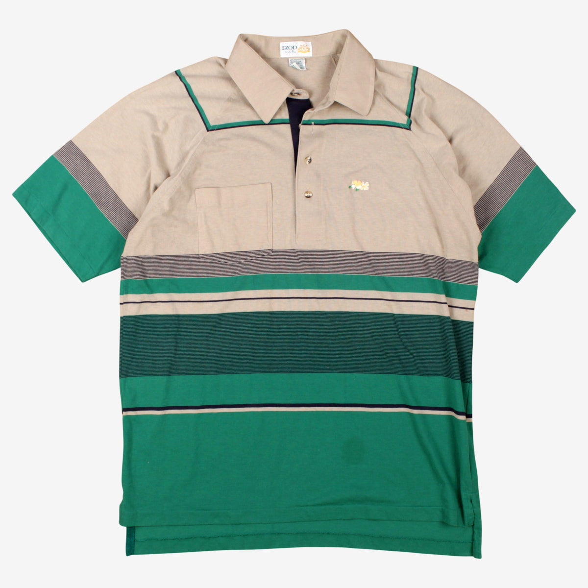 Vintage Szoom Polo Shirt XL Mens 90s Green Striped Colourblock Single Stitch