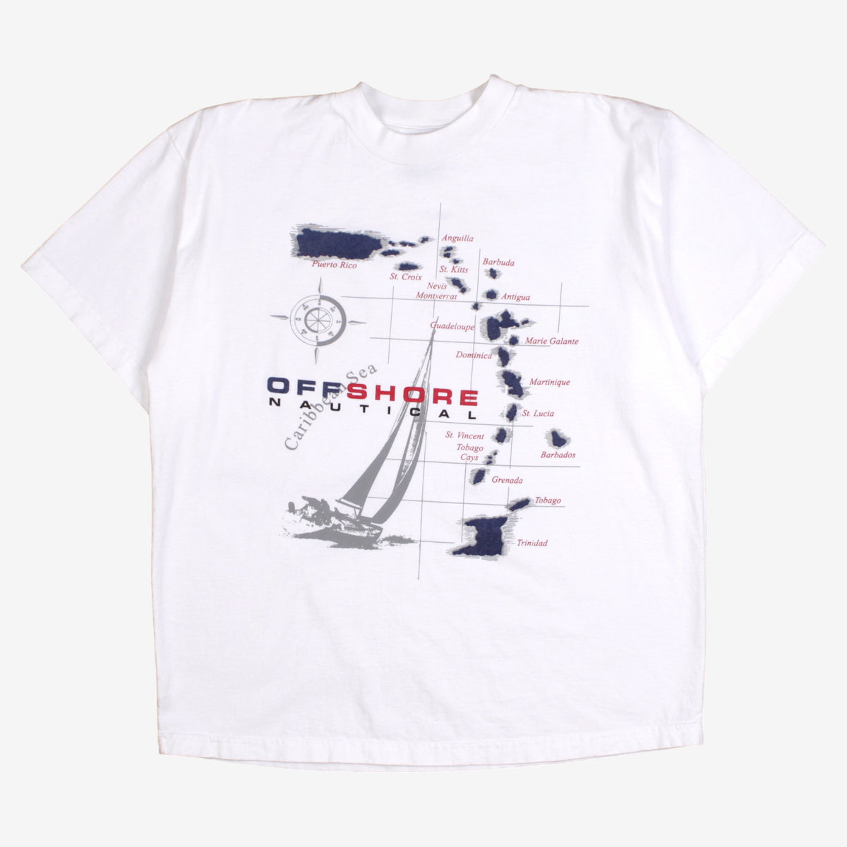 Vintage Rosco Tees T-shirt L Mens White Nautical Map Graphic Barbados Surf