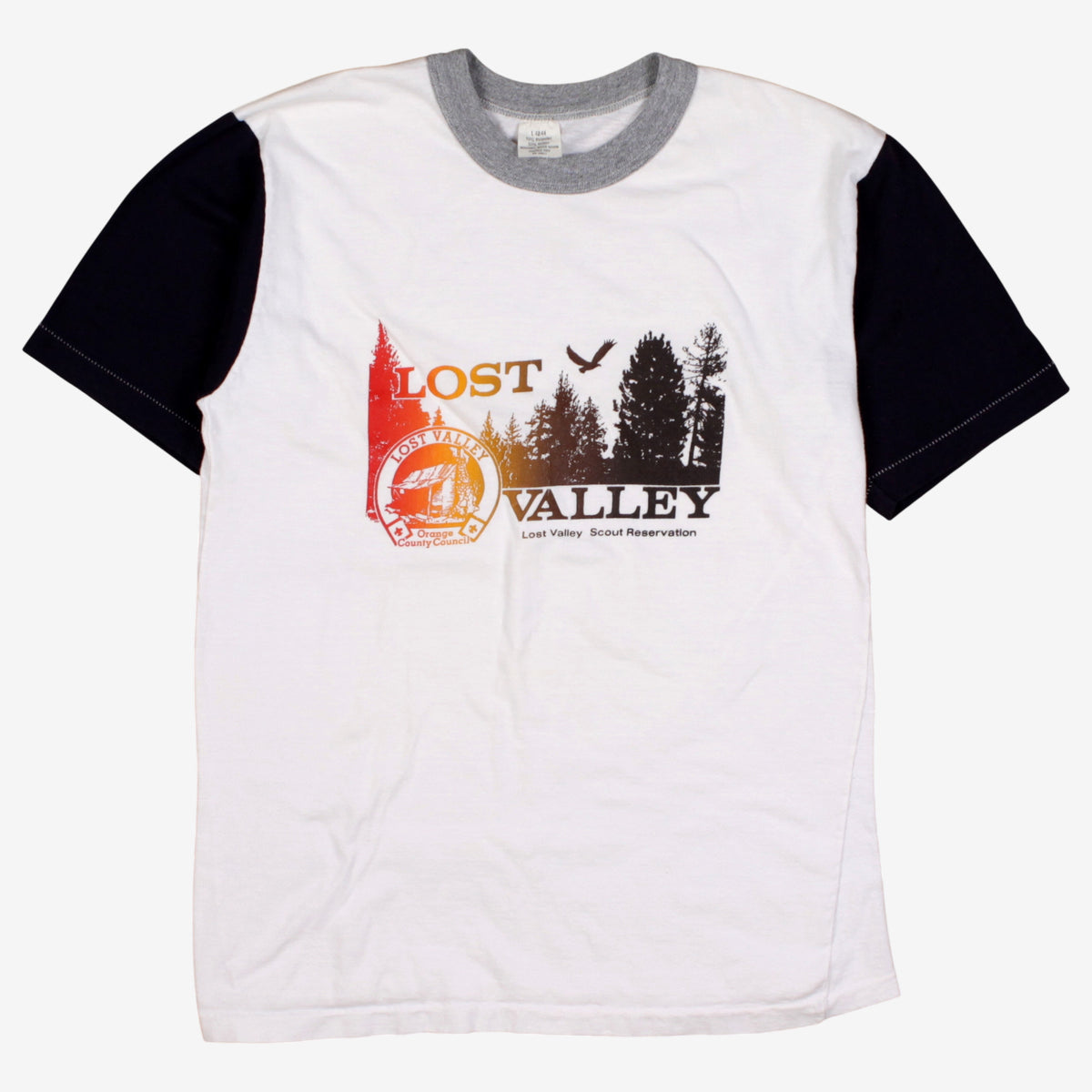 Vintage Ringer Single Stitch T-shirt M Mens 90s White Lost Valley Camp