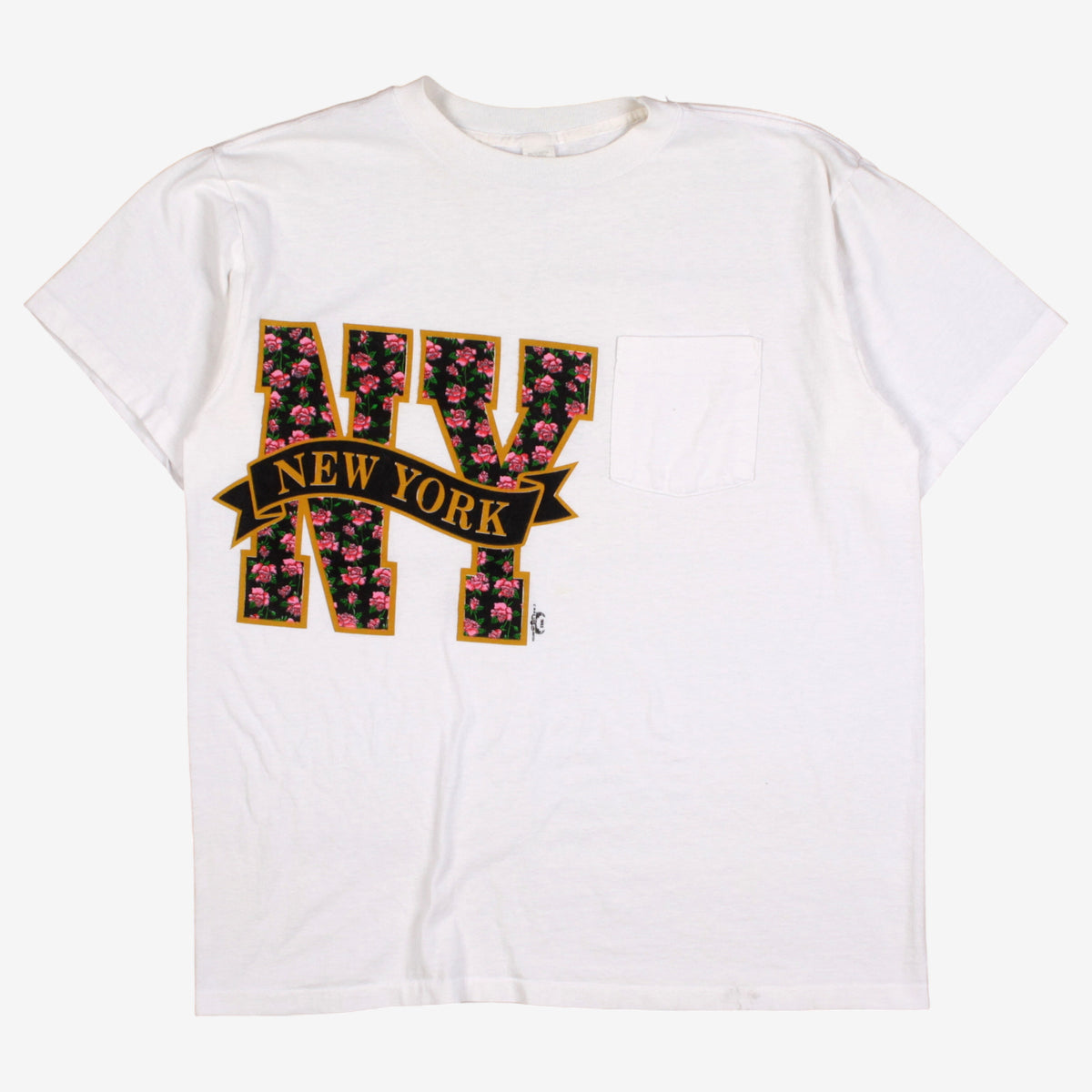 Vintage New York Single Stitch T-shirt XL Mens 90s White  Floral Graphic 50/50