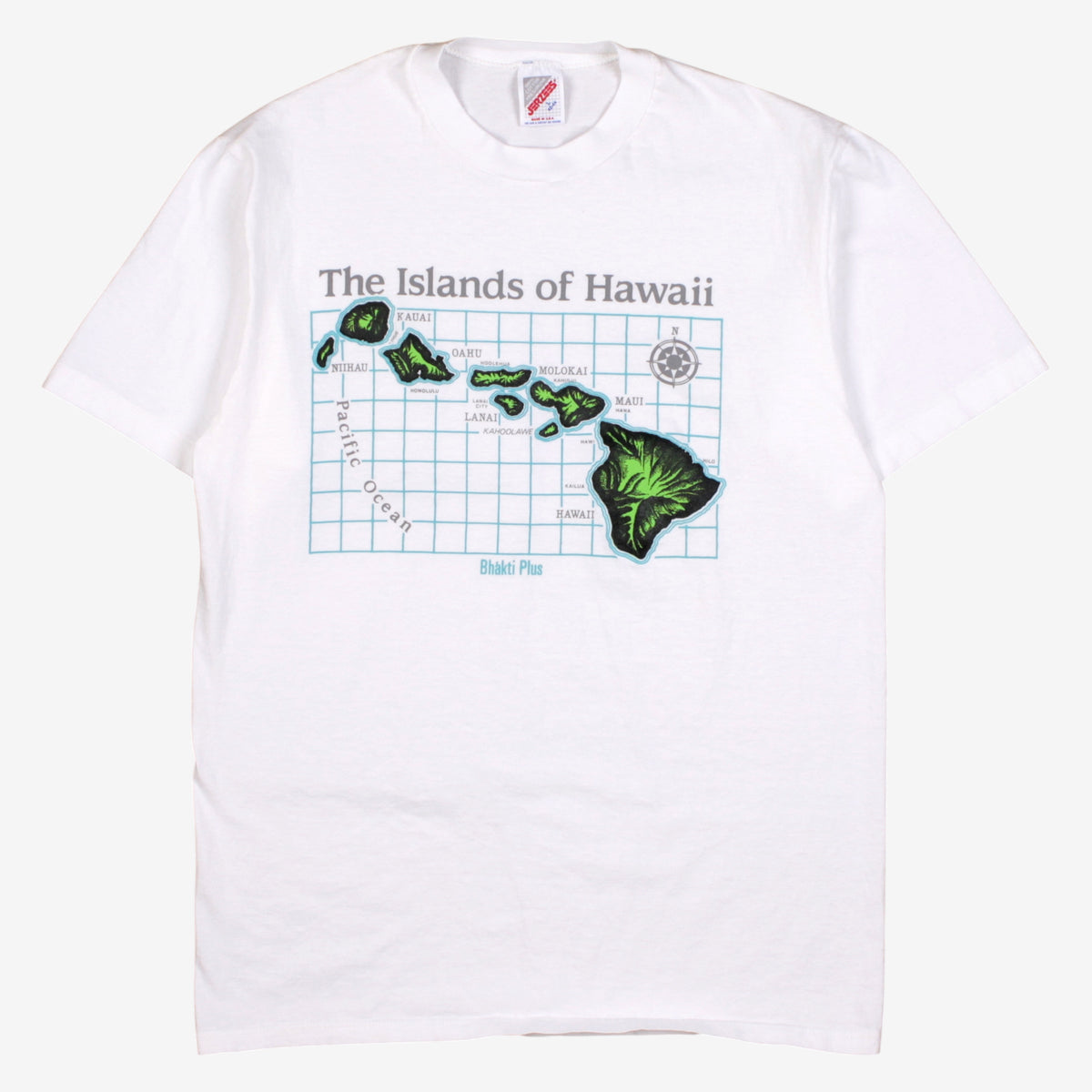 Vintage Jerzees Hawaii T-shirt M Mens 90s White Map USA Made Travel Island Beach