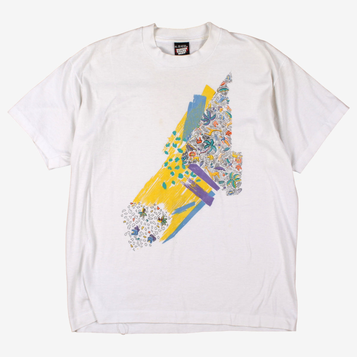 Vintage Screen Stars Best T-shirt L Mens 90s White Abstract Single Stitch