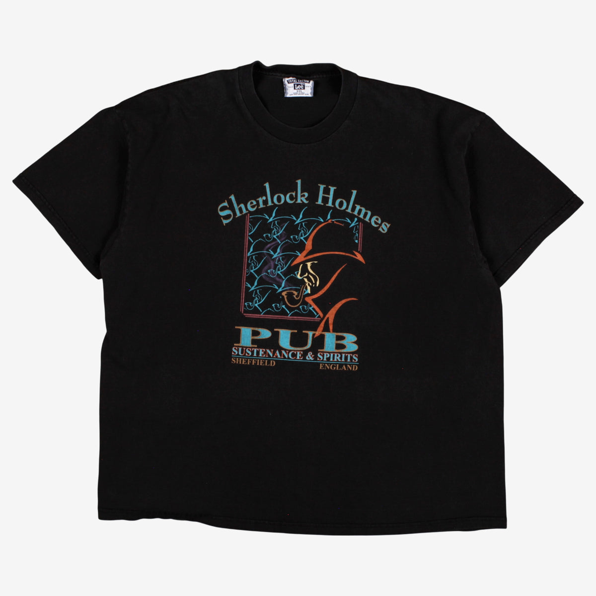 Vintage Lee T-shirt 2XL Mens 90s Black Sherlock Holmes Pub Graphic USA Made