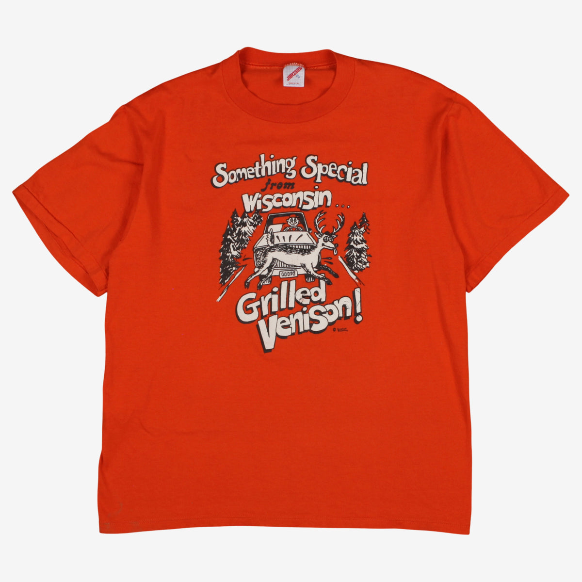 Vintage Jerzees T-shirt L Mens 90s Orange Wisconsin Graphic USA Made