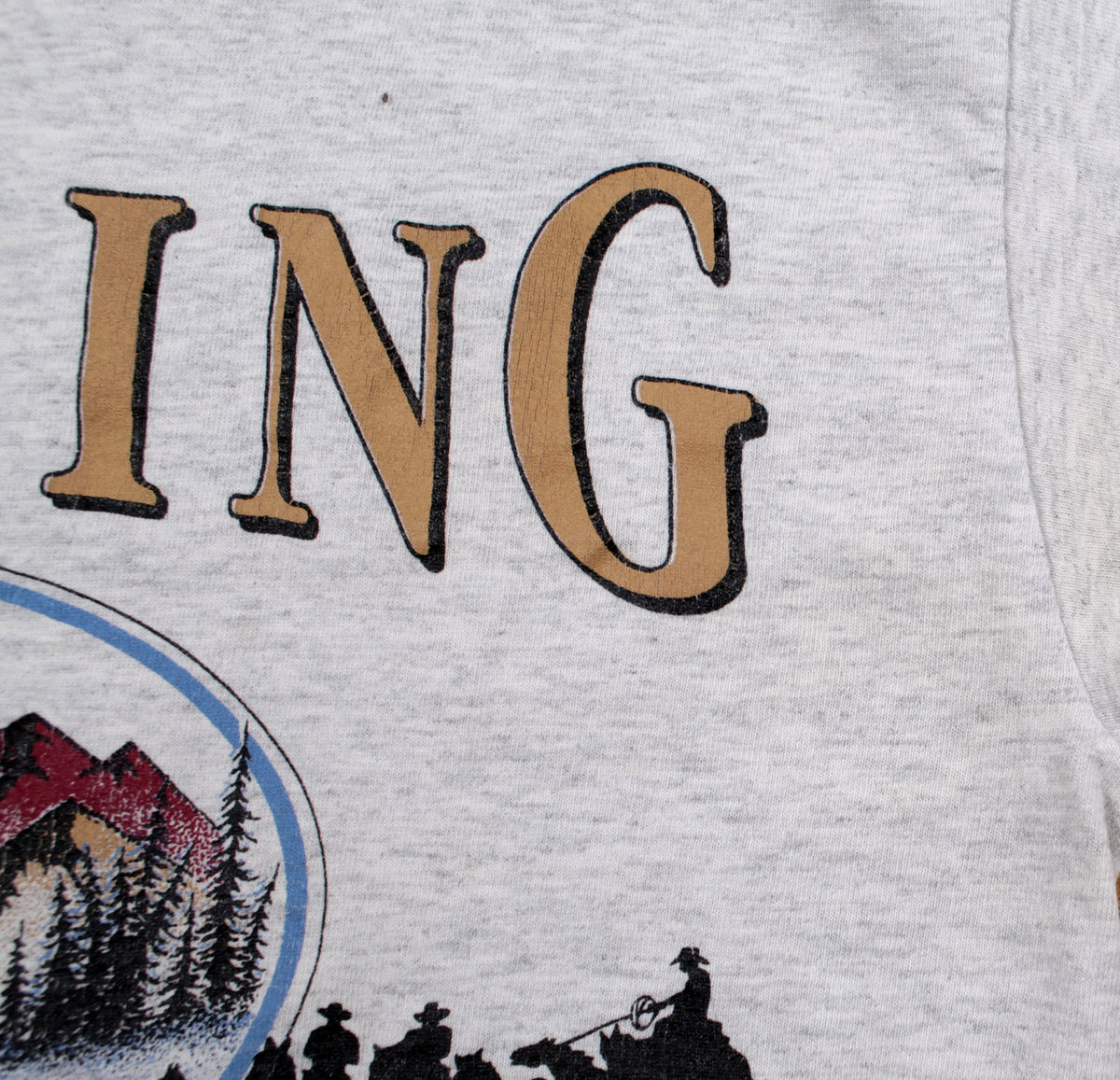 Vintage Signal Sports Ringer T-shirt M Mens 90s White Wyoming Wild West Graphic
