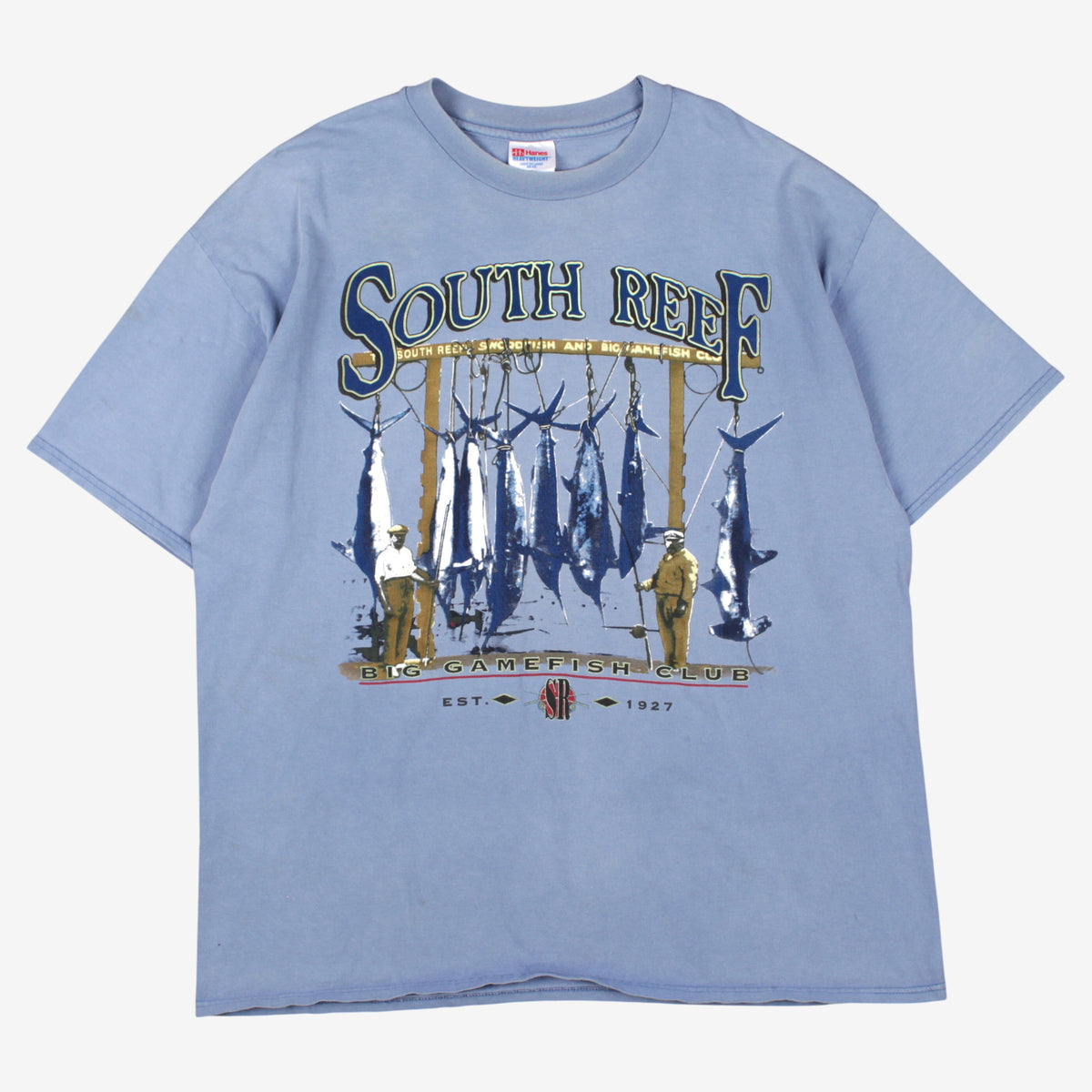 Vintage Hanes T-shirt 2XL Mens Blue South Reef Fishing Marlin