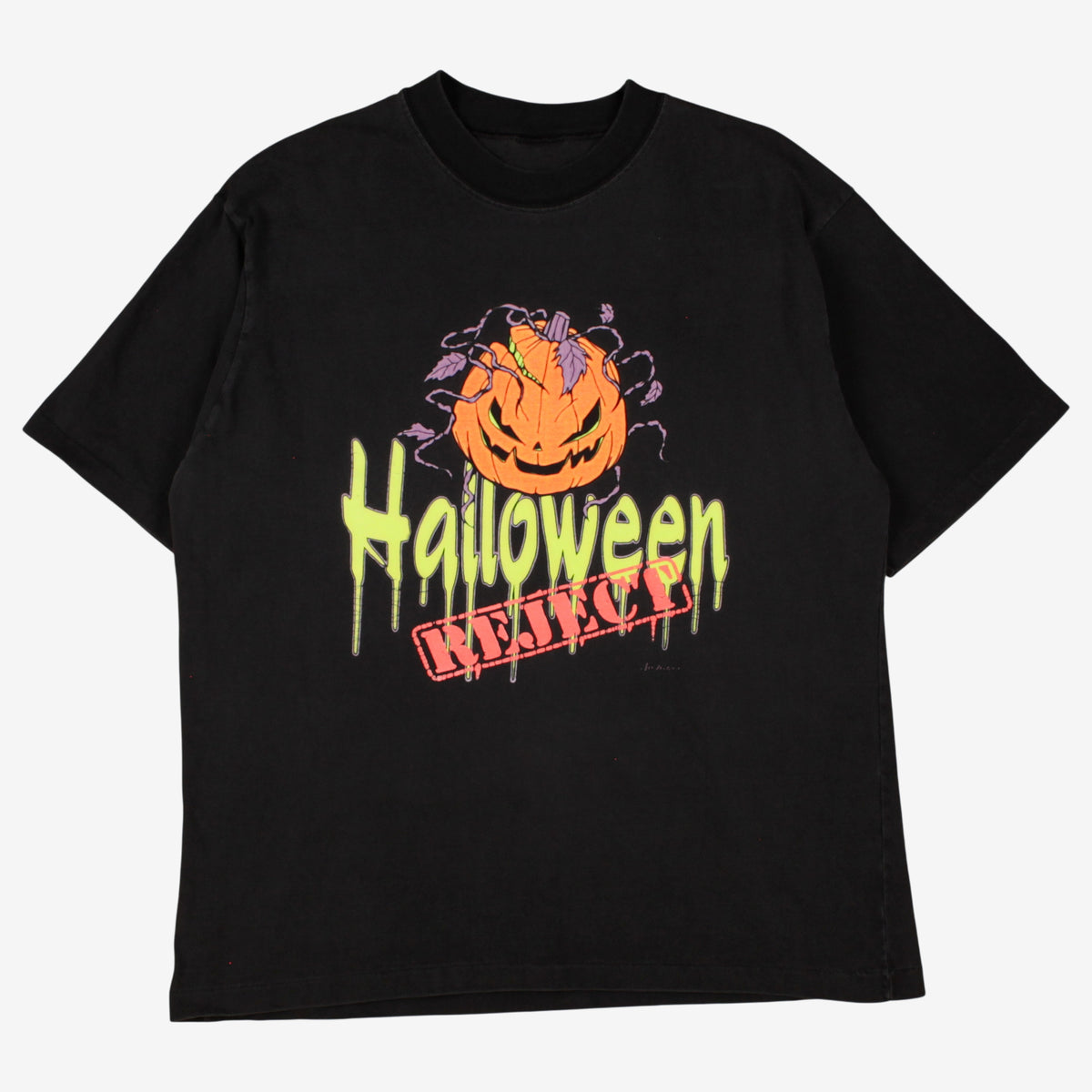 Vintage Single Stitch T-shirt L Mens 90s Halloween Reject Black Pumpkin Spooky