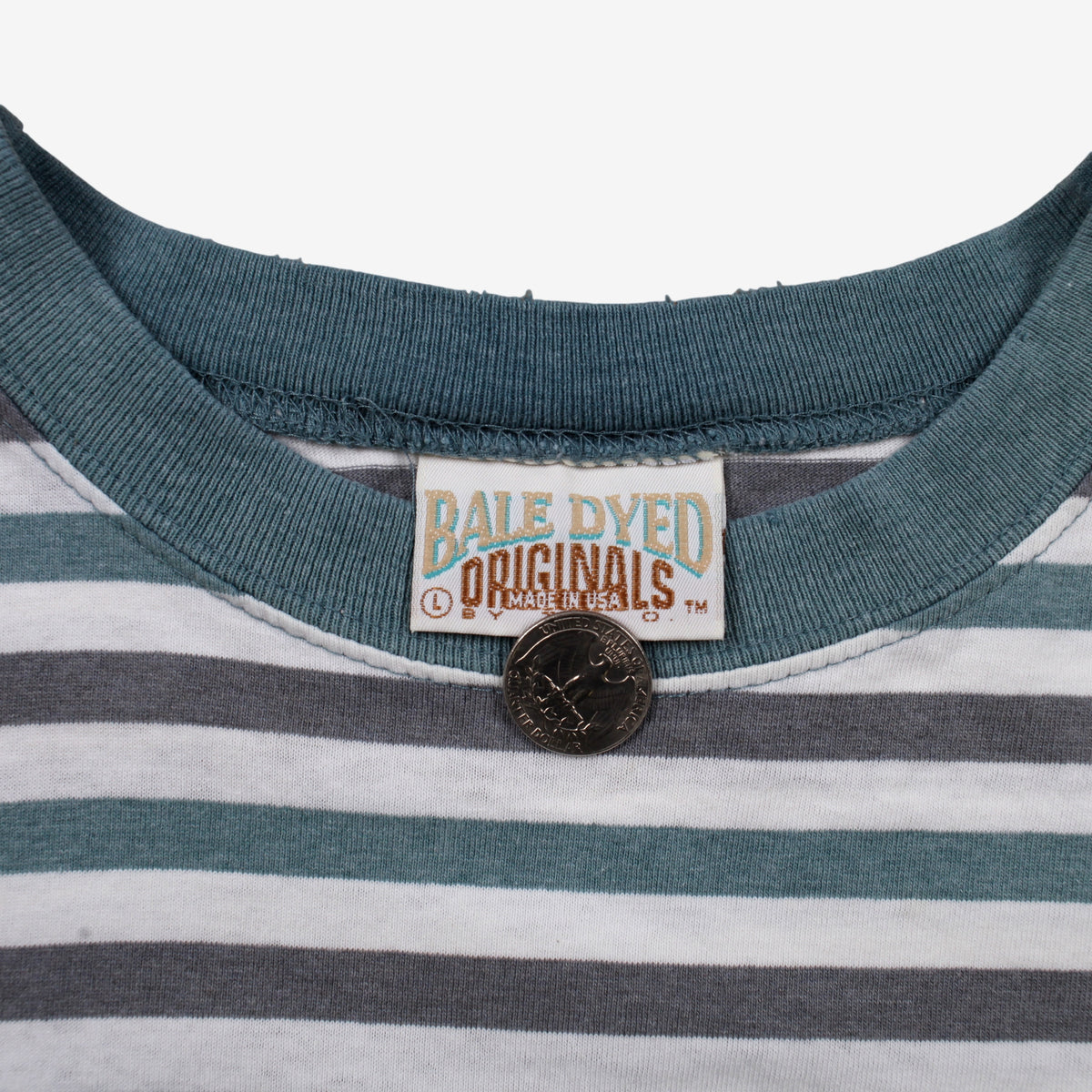 Vintage Bale Dyed Originals T-shirt L Mens 90s White Striped USA Single Stitch