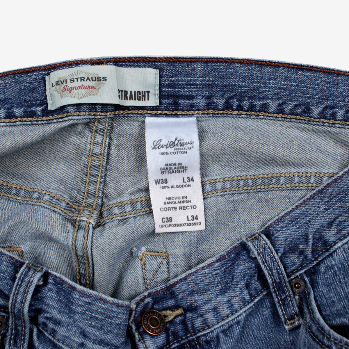 Levis Signature Straight Jeans 38x34 Blue Faded Stonewash Denim
