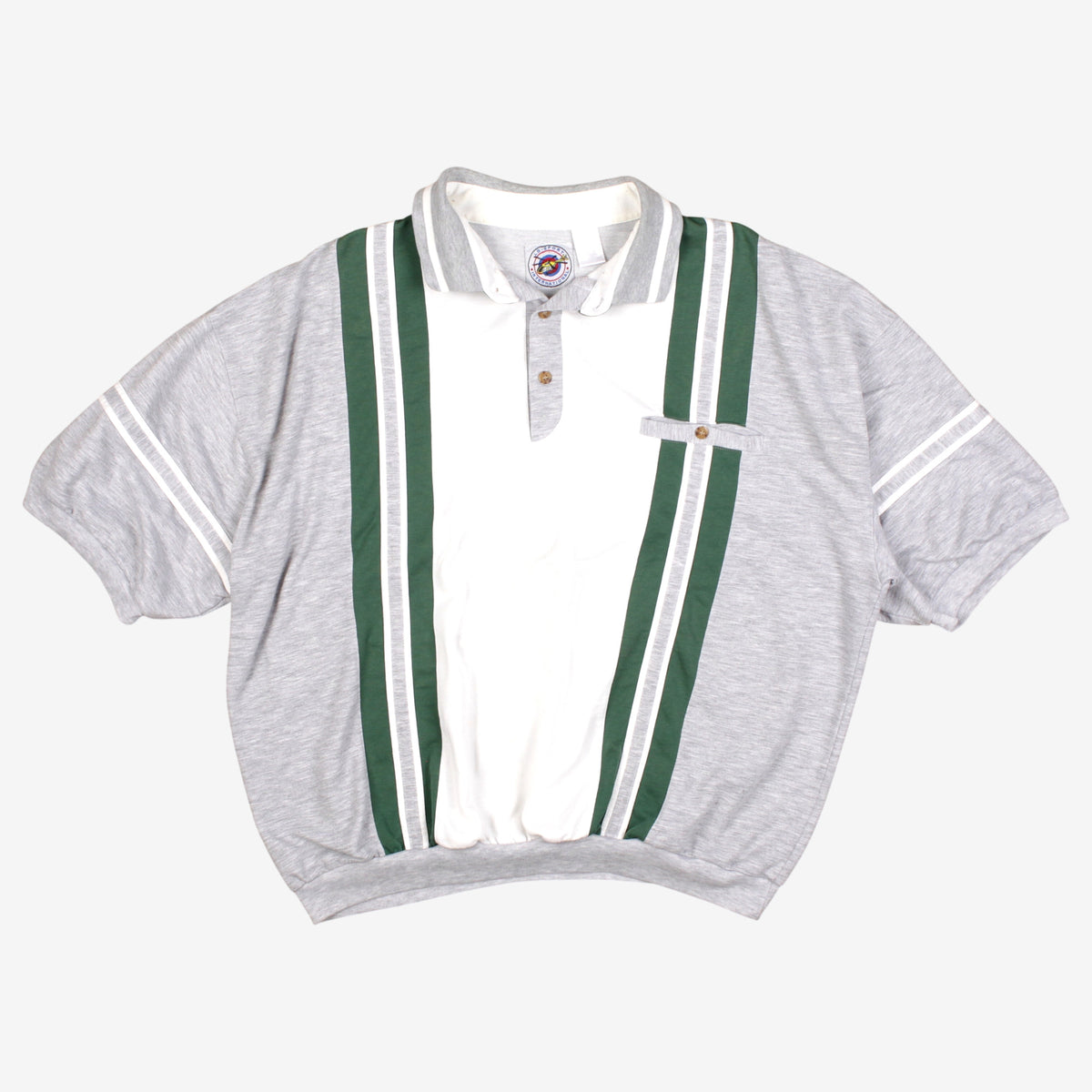 L D Sports International Polo Shirt M Mens Grey Sports Striped Pocket