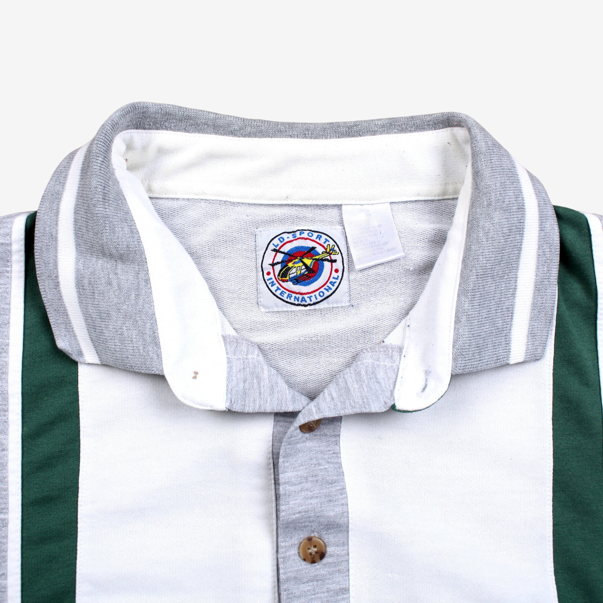 L D Sports International Polo Shirt M Mens Grey Sports Striped Pocket