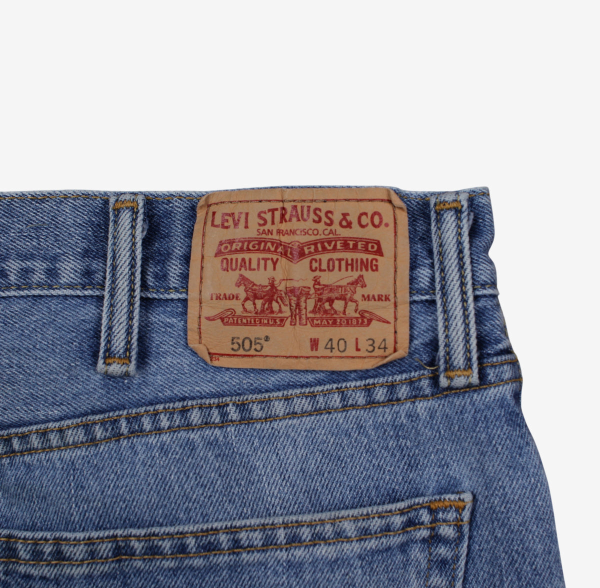 Levis 505 Jeans 40x34 Blue Regular Straight Faded Light Stonewash Zip Denim