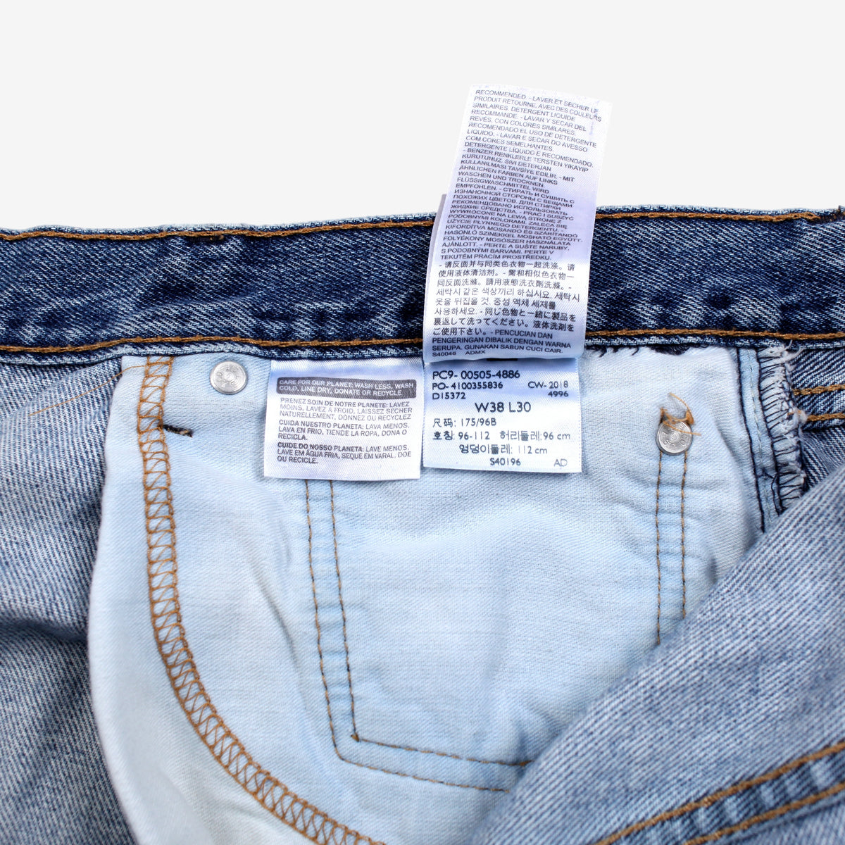 Levis 505 Jeans 38x28 Mens Blue Regular Straight Faded Red Tab Denim