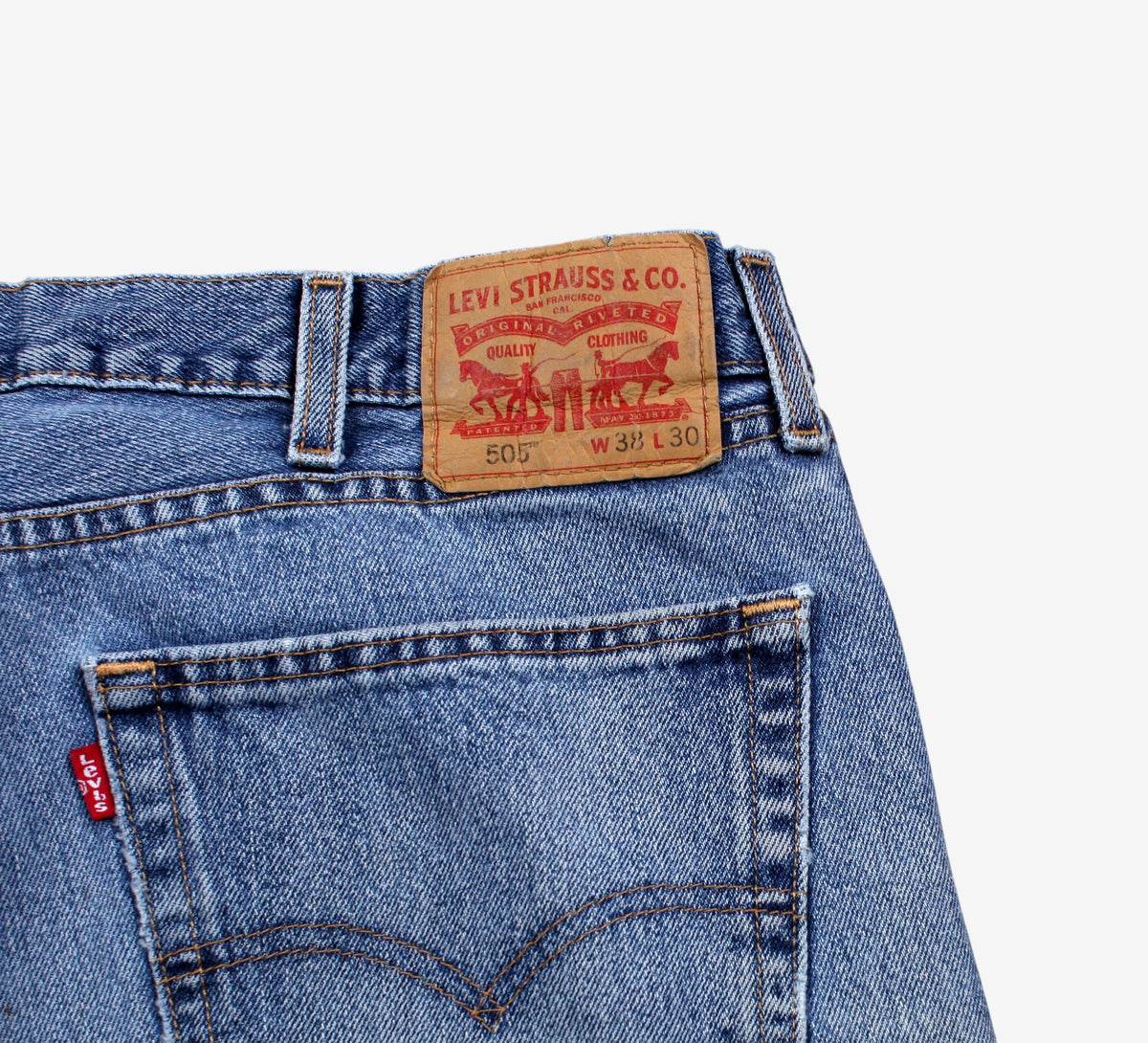 Levis 505 Jeans 38x28 Mens Blue Regular Straight Faded Red Tab Denim