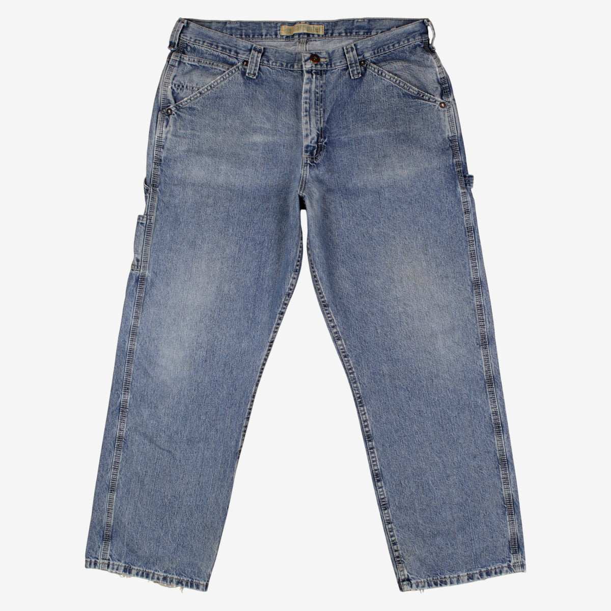 Lee Jeans 38x30 Blue Dungarees Carpenter Faded Stonewash Zip Fly Workwear Denim